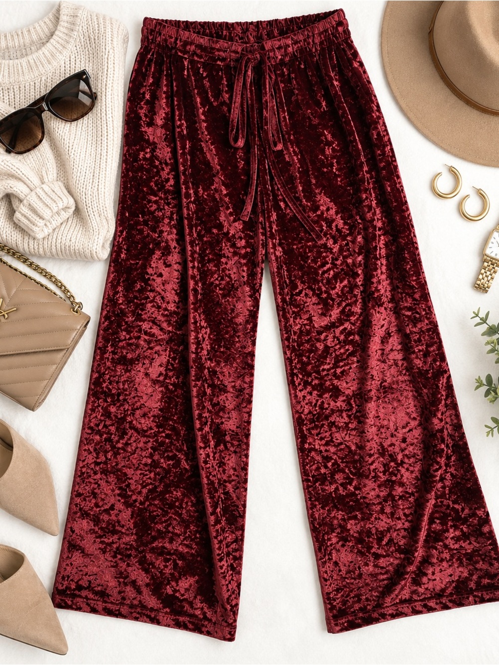 Victoria's Secret Crushed Velvet Wide-Leg Pants - Wine